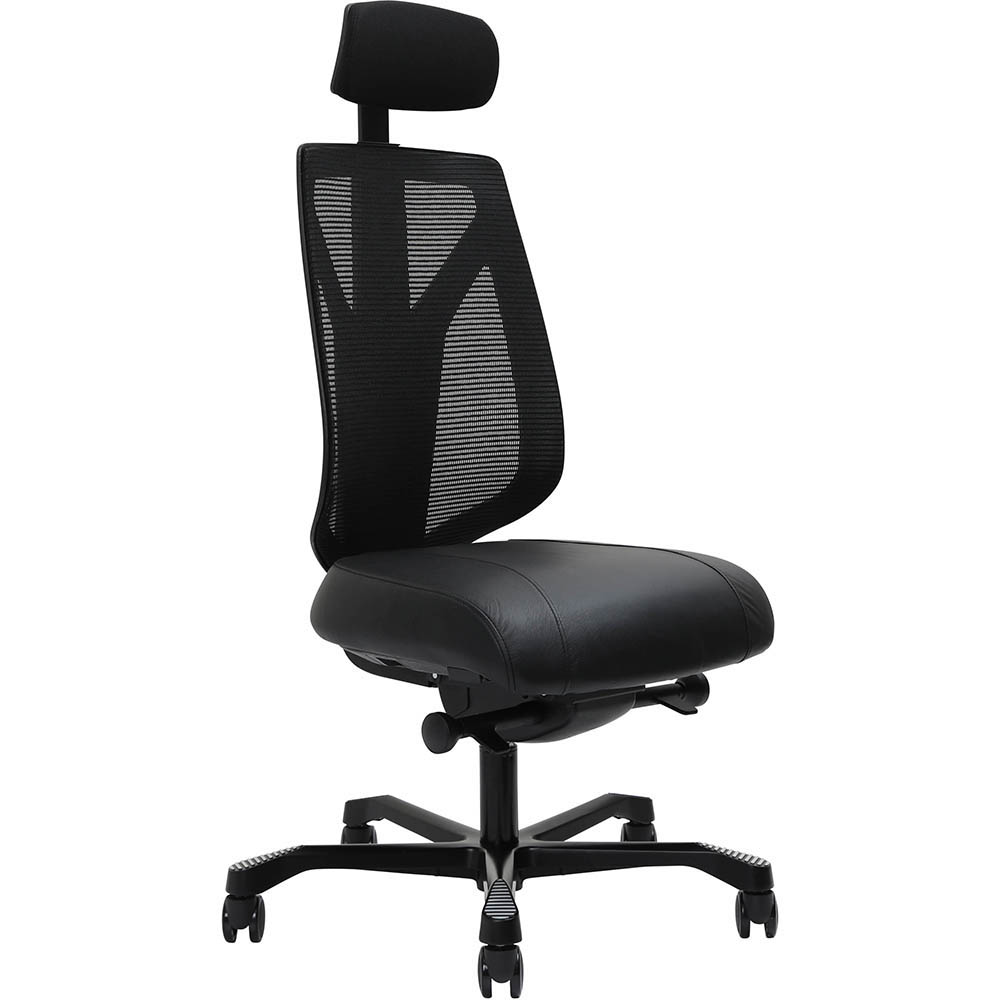 Image for SERATI HIGH MESH BACK CHAIR PRO-CONTROL SYNCHRO 2-D HEADREST BLACK ALUMINIUM BASE FOOTPLATES GABRIEL FIGHTER BLACK FABRIC from Aztec Office National Melbourne