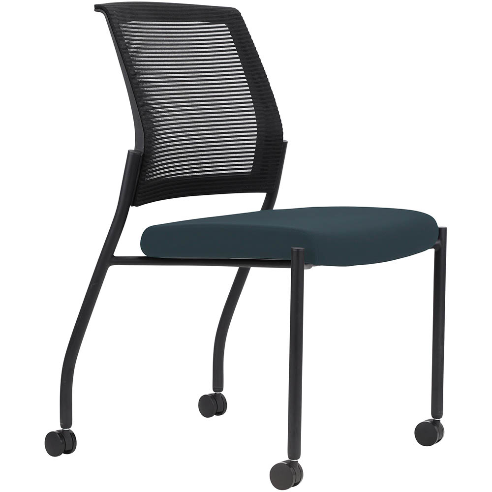 Image for URBIN 4 LEG MESH BACK CHAIR CASTORS BLACK FRAME DENIM SEAT from Office National Barossa