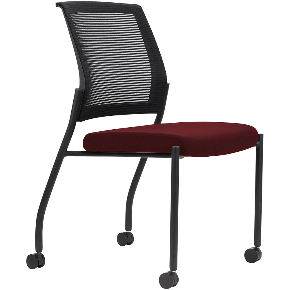 Image for URBIN 4 LEG MESH BACK CHAIR CASTORS BLACK FRAME SCARLET SEAT from Emerald Office Supplies Office National