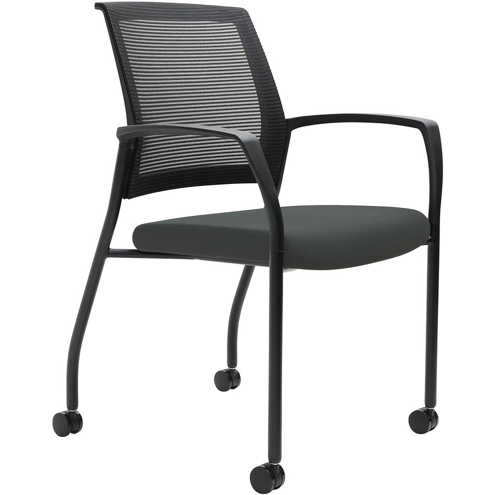 Image for URBIN 4 LEG MESH BACK ARMCHAIR CASTORS BLACK FRAME SLATE SEAT from Office National Kalgoorlie