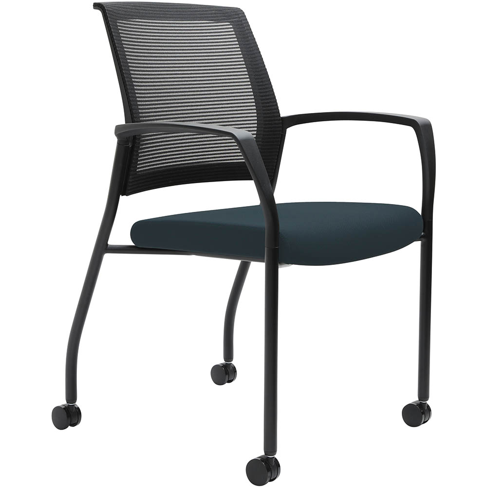 Image for URBIN 4 LEG MESH BACK ARMCHAIR CASTORS BLACK FRAME DENIM SEAT from Office National