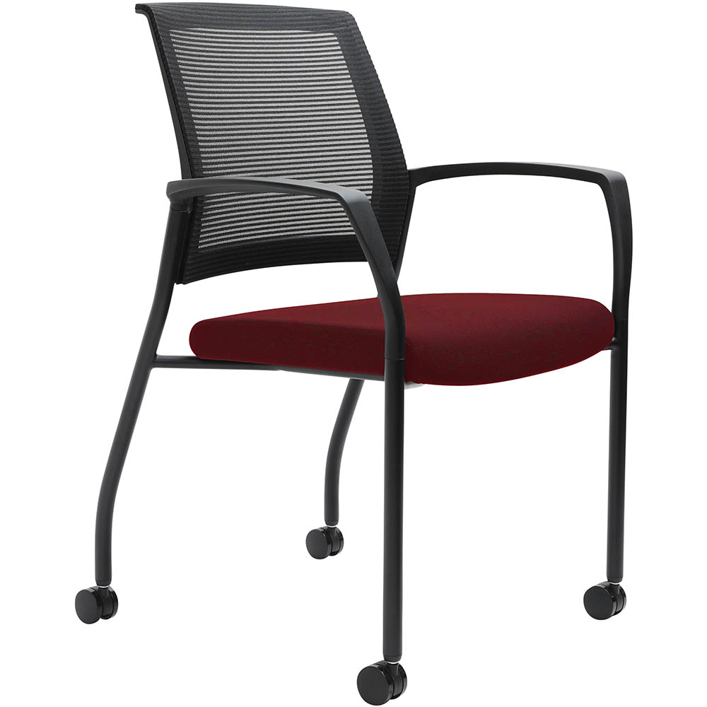 Image for URBIN 4 LEG MESH BACK ARMCHAIR CASTORS BLACK FRAME SCARLET SEAT from Officebarn Office National