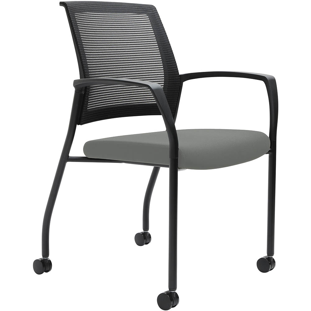 Image for URBIN 4 LEG MESH BACK ARMCHAIR CASTORS BLACK FRAME STEEL SEAT from PaperChase Office National