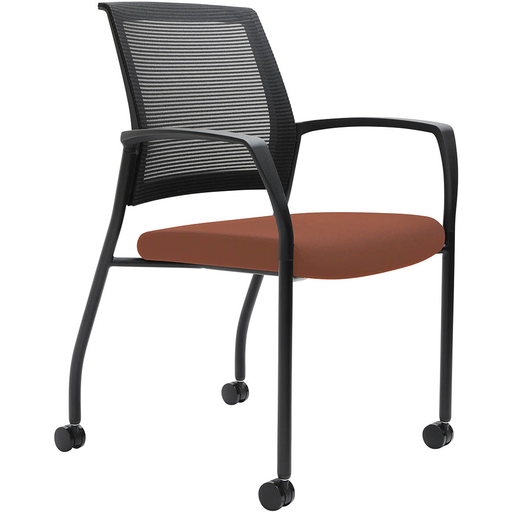 Image for URBIN 4 LEG MESH BACK ARMCHAIR CASTORS BLACK FRAME BRICK SEAT from PaperChase Office National