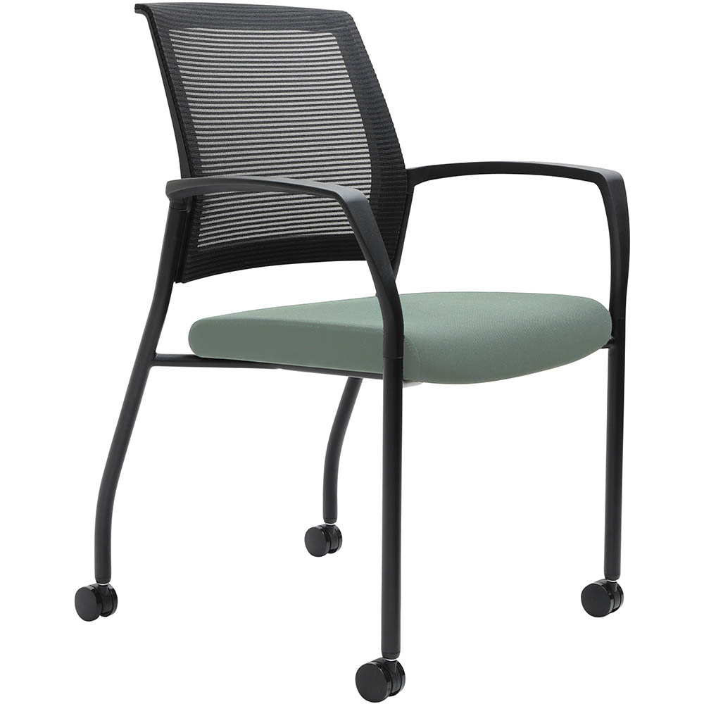 Image for URBIN 4 LEG MESH BACK ARMCHAIR CASTORS BLACK FRAME CLOUD SEAT from Office National Kalgoorlie
