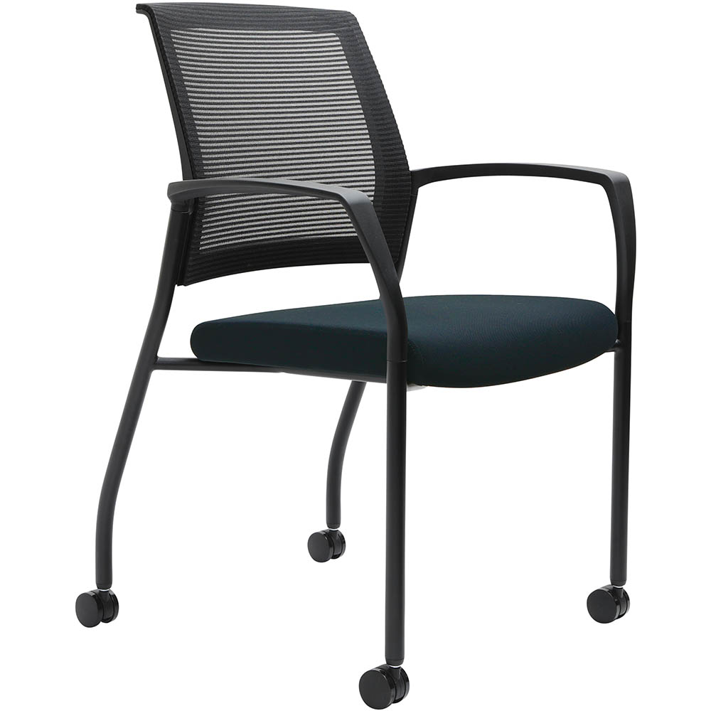 Image for URBIN 4 LEG MESH BACK ARMCHAIR CASTORS BLACK FRAME NAVY SEAT from Office National