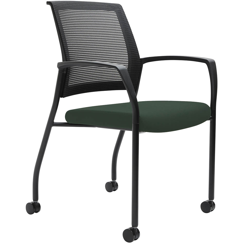 Image for URBIN 4 LEG MESH BACK ARMCHAIR CASTORS BLACK FRAME FOREST SEAT from Officebarn Office National