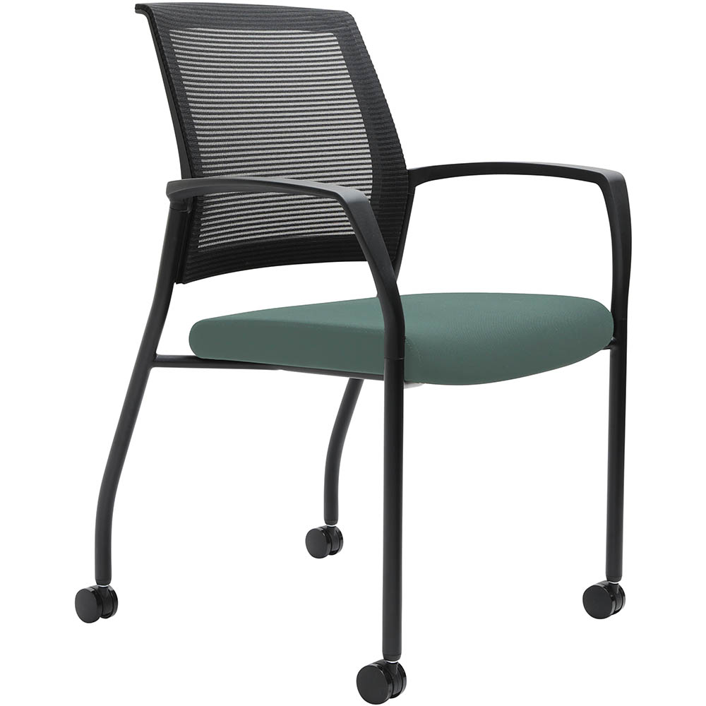 Image for URBIN 4 LEG MESH BACK ARMCHAIR CASTORS BLACK FRAME TEAL SEAT from Office National Caloundra Business Supplies