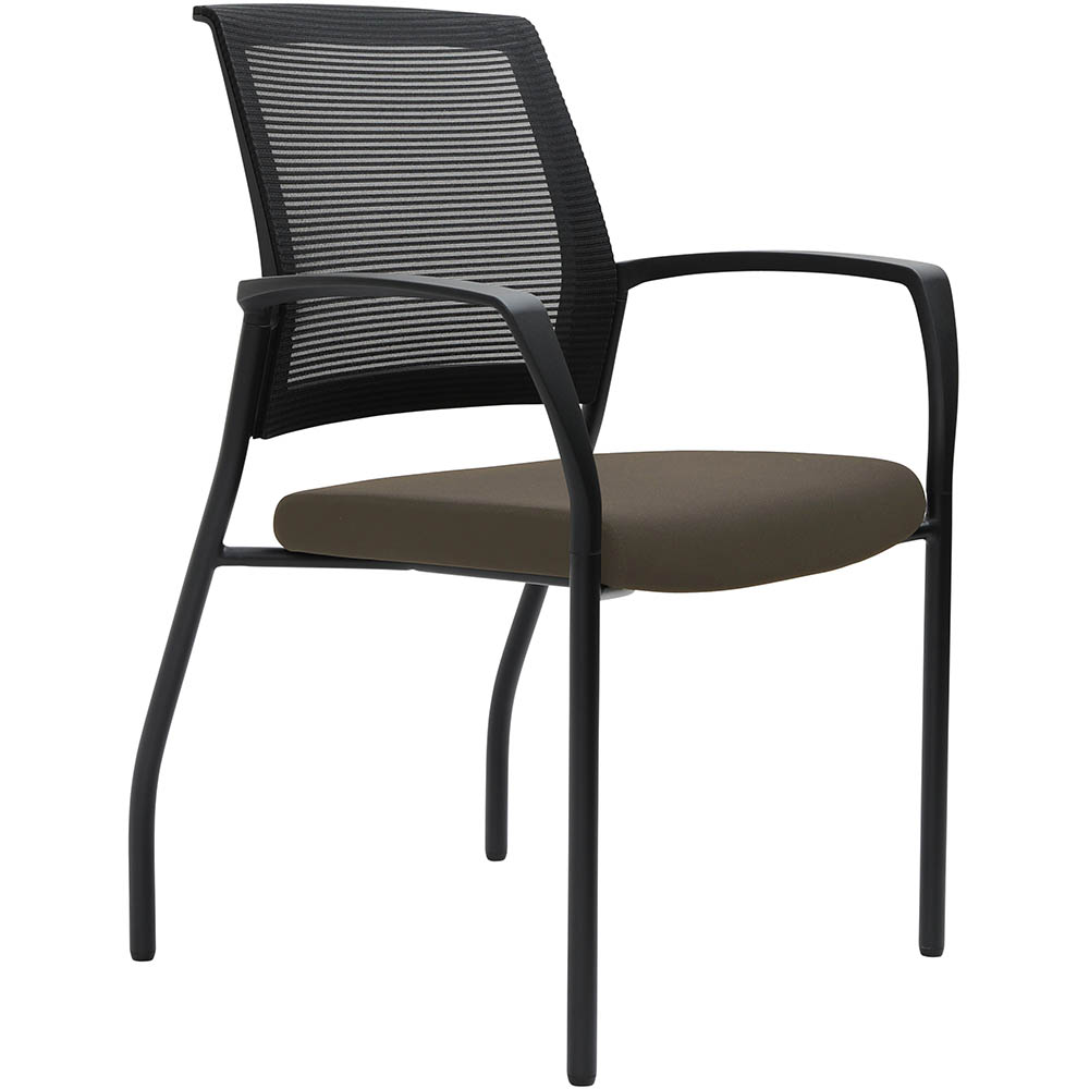 Image for URBIN 4 LEG MESH BACK ARMCHAIR GLIDES BLACK FRAME CHOCOLATE SEAT from Office National Perth CBD