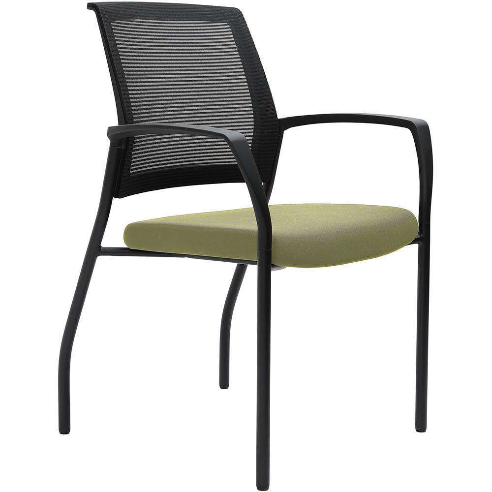 Image for URBIN 4 LEG MESH BACK ARMCHAIR GLIDES BLACK FRAME APPLE SEAT from Office National