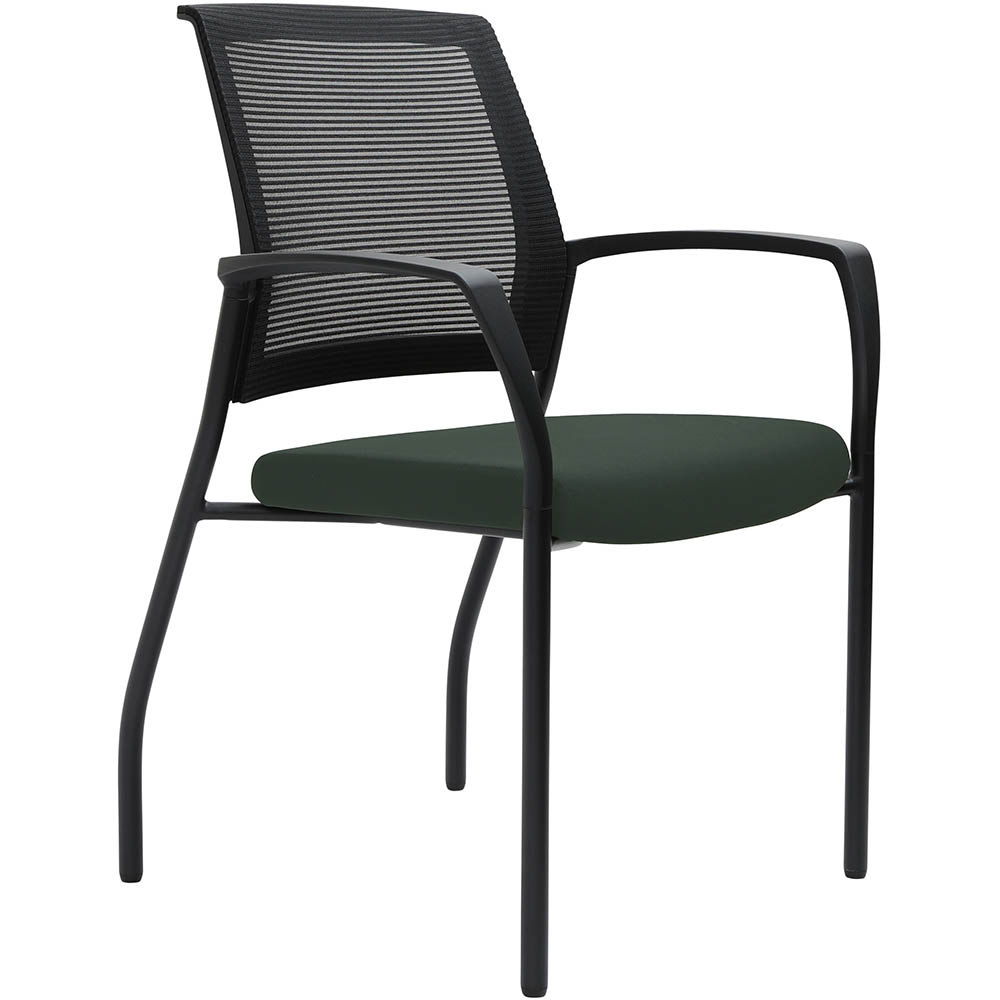 Image for URBIN 4 LEG MESH BACK ARMCHAIR GLIDES BLACK FRAME FOREST SEAT from Officebarn Office National