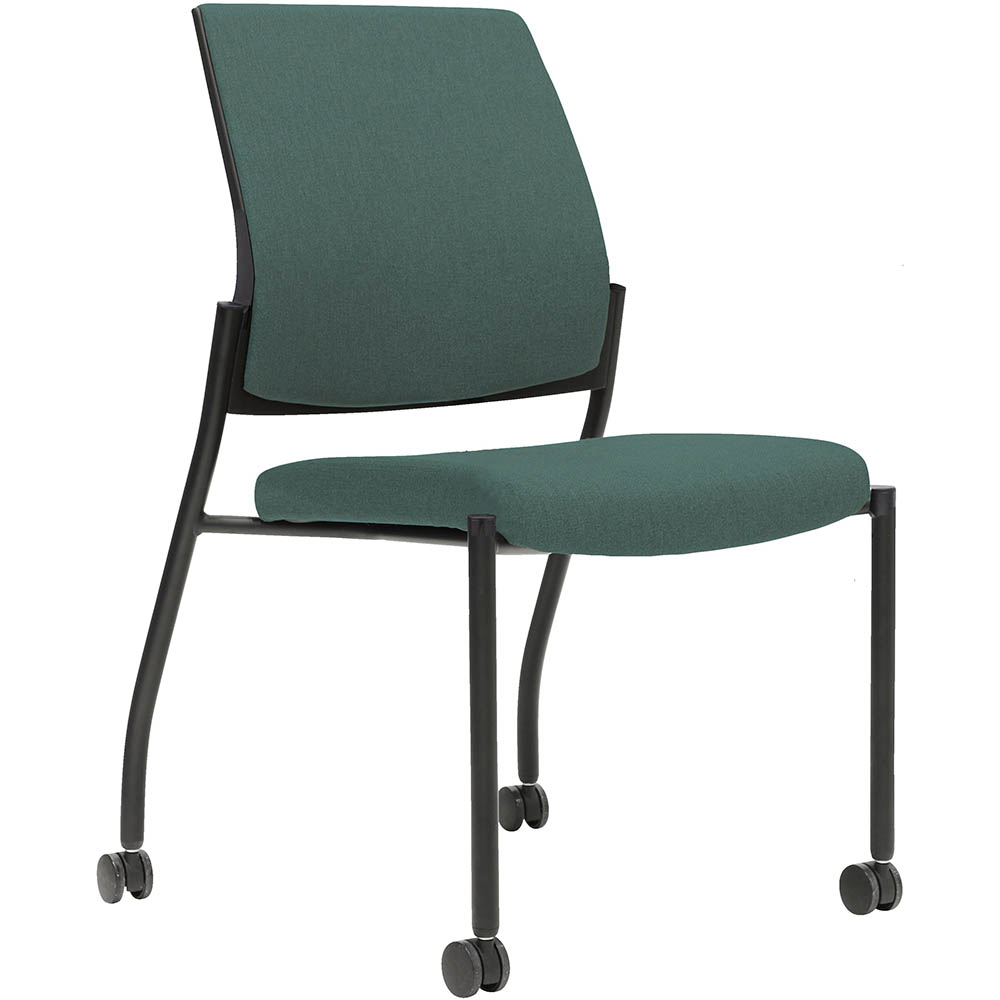 Image for URBIN 4 LEG CHAIR CASTORS BLACK FRAME TEAL SEAT AND INNER BACK from PaperChase Office National