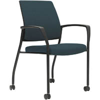 urbin 4 leg armchair castors black frame denim seat and inner back
