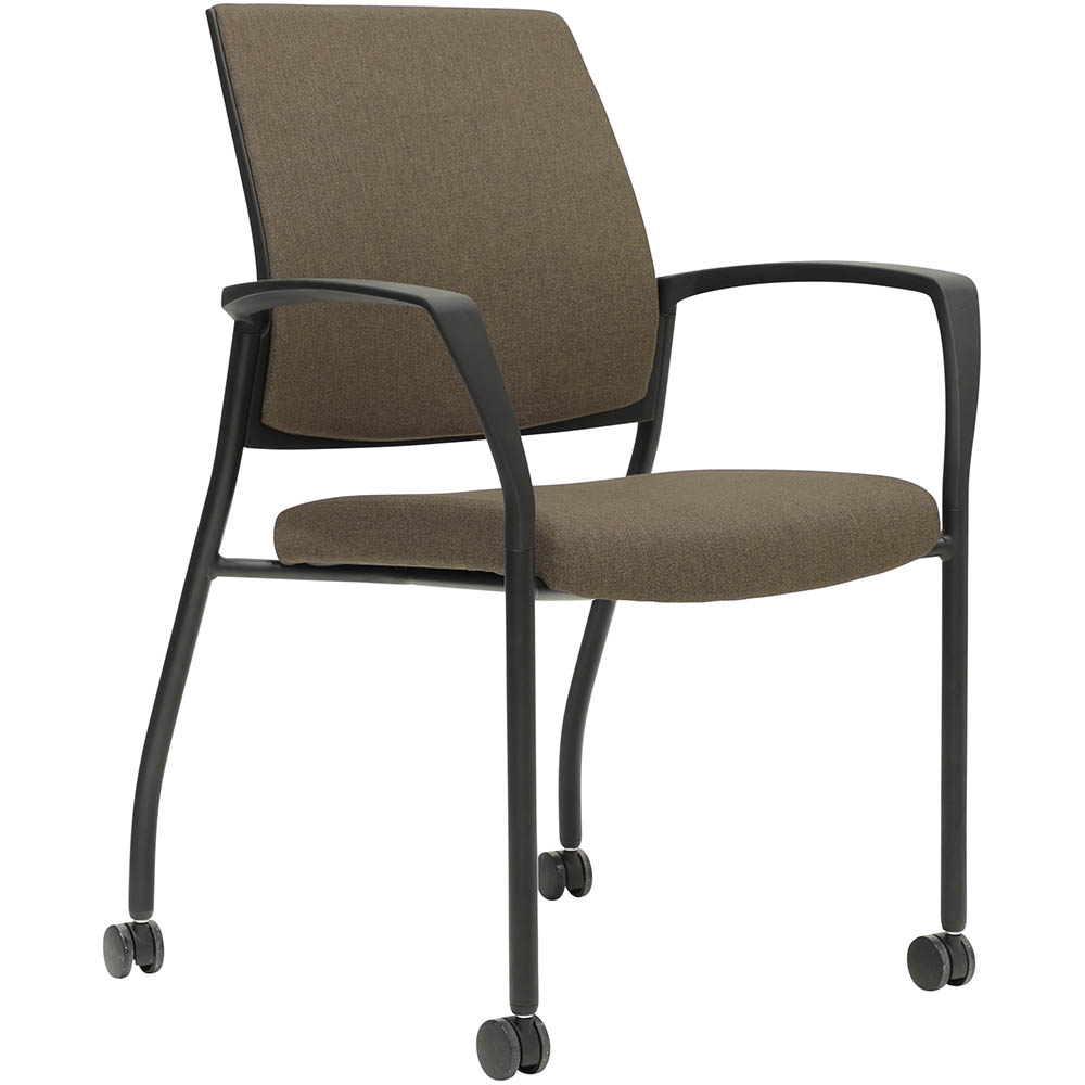Image for URBIN 4 LEG ARMCHAIR CASTORS BLACK FRAME CHOCOLATE SEAT AND INNER BACK from Copylink Office National