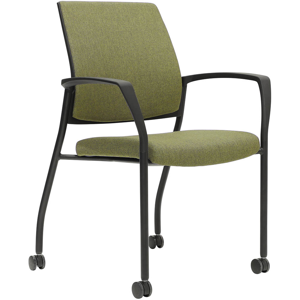 Image for URBIN 4 LEG ARMCHAIR CASTORS BLACK FRAME APPLE SEAT AND INNER BACK from Office National