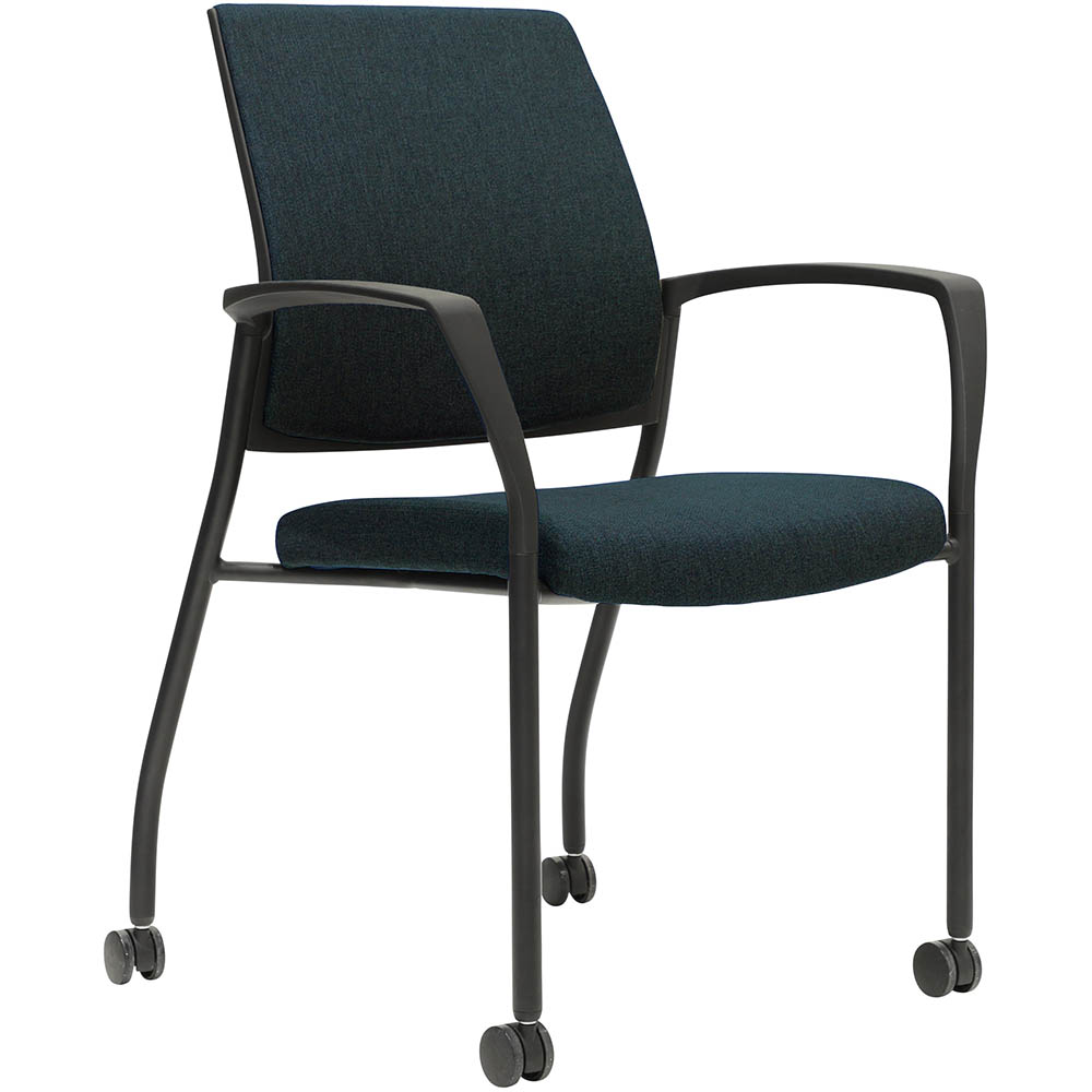 Image for URBIN 4 LEG ARMCHAIR CASTORS BLACK FRAME NAVY SEAT AND INNER BACK from Emerald Office Supplies Office National