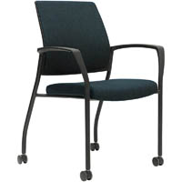urbin 4 leg armchair castors black frame navy seat and inner back
