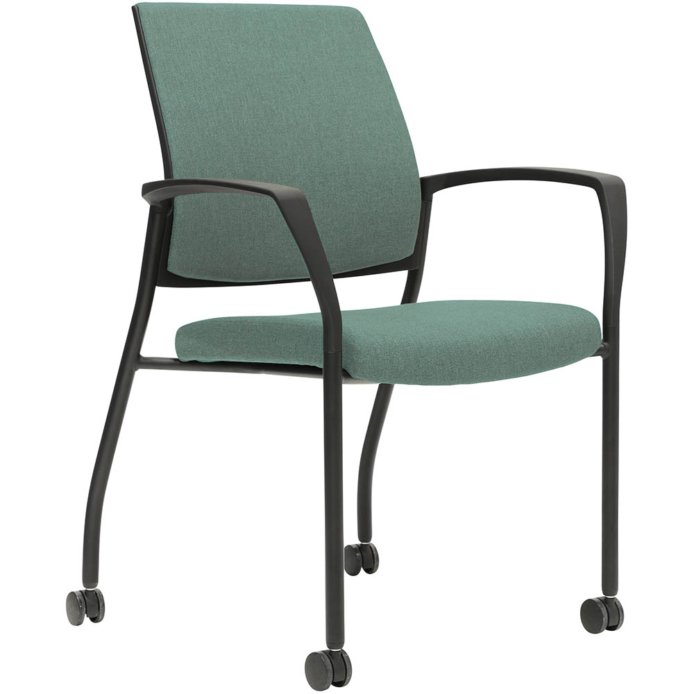 Image for URBIN 4 LEG ARMCHAIR CASTORS BLACK FRAME TEAL SEAT AND INNER BACK from Office National Caloundra Business Supplies