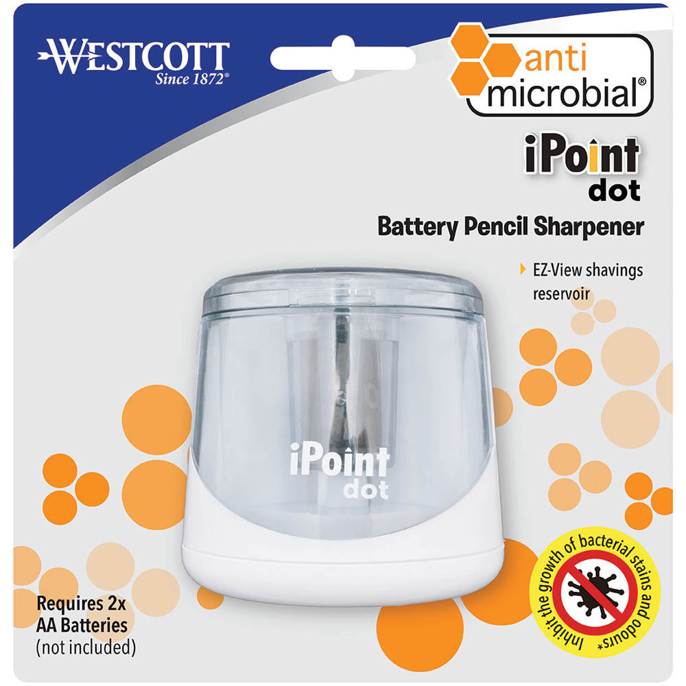 Image for WESTCOTT IPOINT DOT BATTERY OPERATED PENCIL SHARPENER WHITE from Office National Capalaba