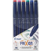 pilot frixion erasable fineliner pen 0.45mm assorted pack 6