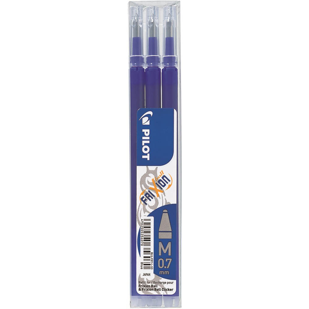 Image for PILOT BLS-FR7 FRIXION ERASABLE ROLLERBALL GEL REFILL MEDIUM 0.7MM BLUE PACK 3 from Office National Perth CBD