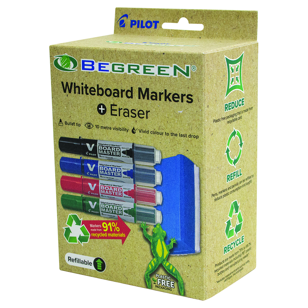 Image for PILOT BEGREEN BOARD MASTER WHITEBOARD MARKERS PLUS ERASERS BULLET TIP ASSORTED from PaperChase Office National