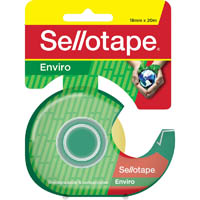 sellotape enviro tape with dispenser 18mm x 20m green/clear