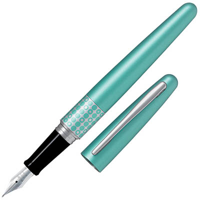 Image for PILOT MR3 FOUNTAIN PEN AQUA DOTS MEDIUM NIB BLACK from Connelly's Office National