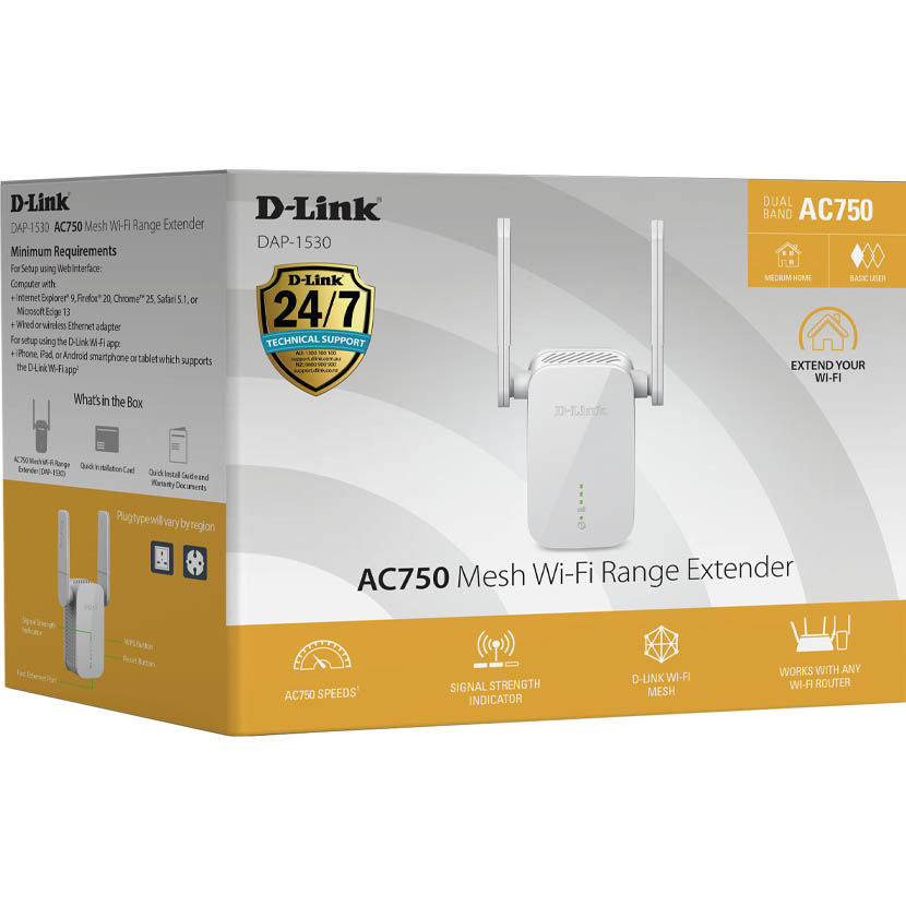 Image for D-LINK DAP-1530 AC750 MESH WI-FI RANGE EXTENDER WHITE from Surry Office National