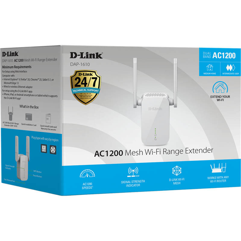 Image for D-LINK DAP-1610 AC1200 MESH WI-FI RANGE EXTENDER WHITE from PaperChase Office National