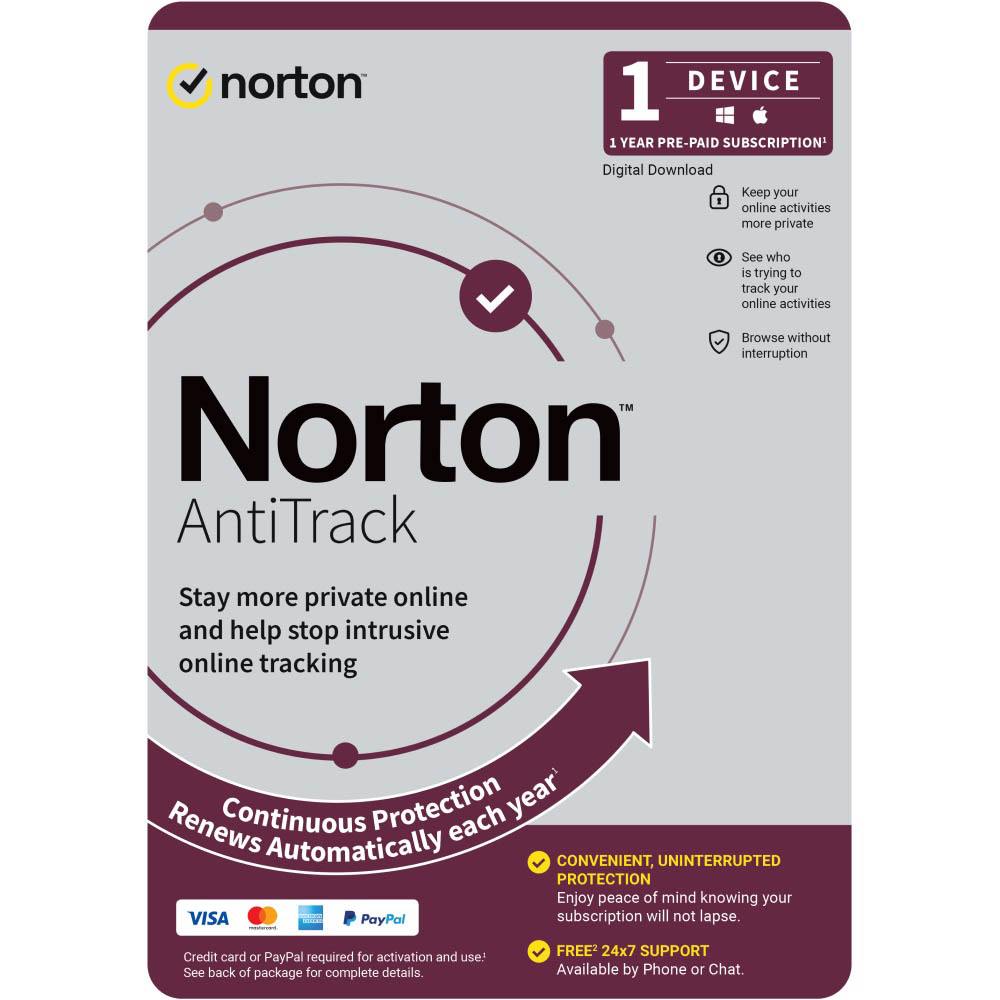 Image for NORTON ANTI TRACK SOFTWARE 1 USER 1 DEVICE 1 YEAR from PaperChase Office National