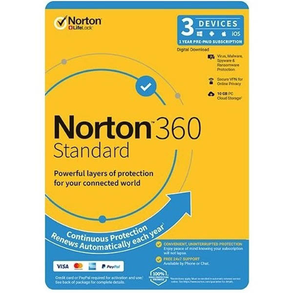 Image for NORTON 360 STANDARD ANTI VIRUS SOFTWARE 1 USER 3 DEVICE 1 YEAR from PaperChase Office National