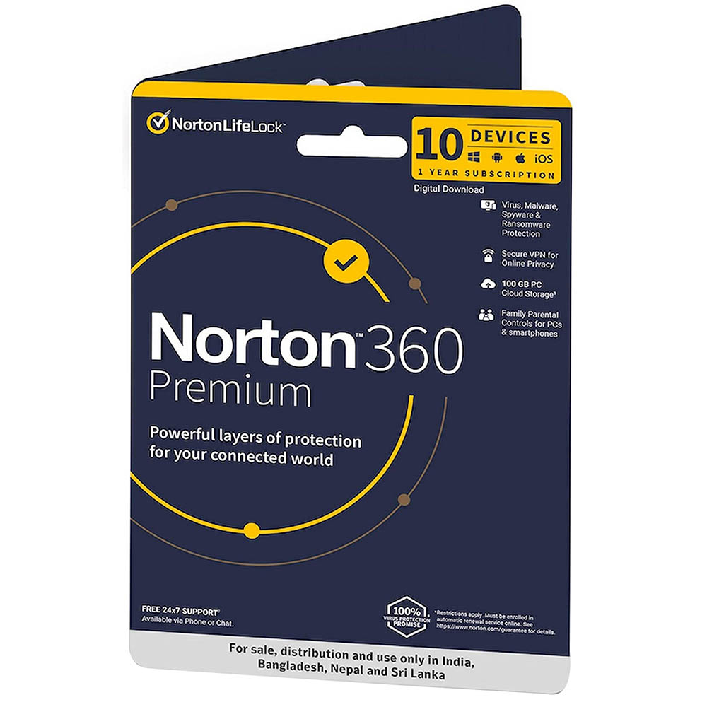 Image for NORTON 360 PREMIUM ANTI VIRUS SOFTWARE 1 USER 10 DEVICE 1 YEAR from PaperChase Office National