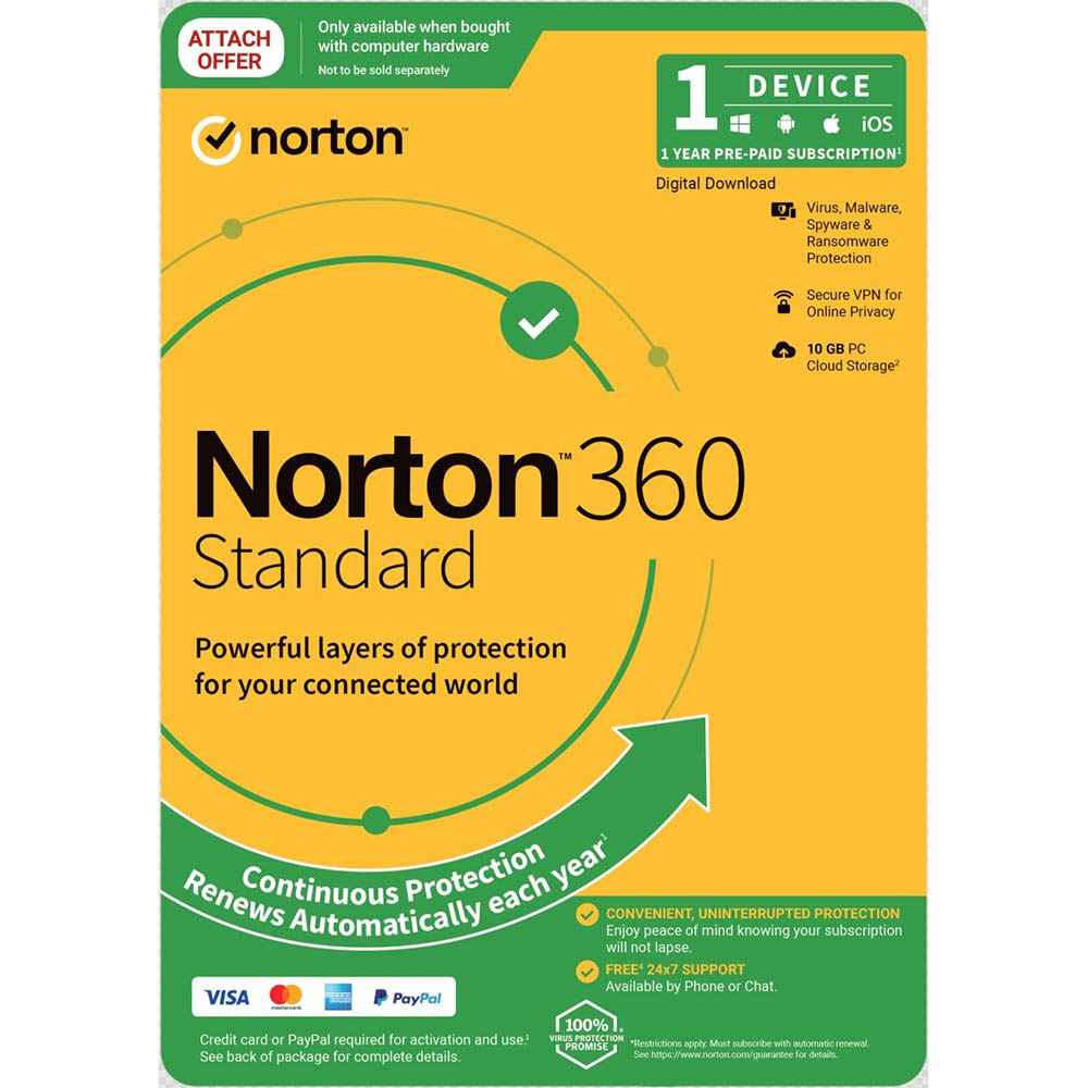 Image for NORTON 360 STANDARD ANTI VIRUS SOFTWARE 1 USER 1 DEVICE 1 YEAR from OFFICE NATIONAL CANNING VALE