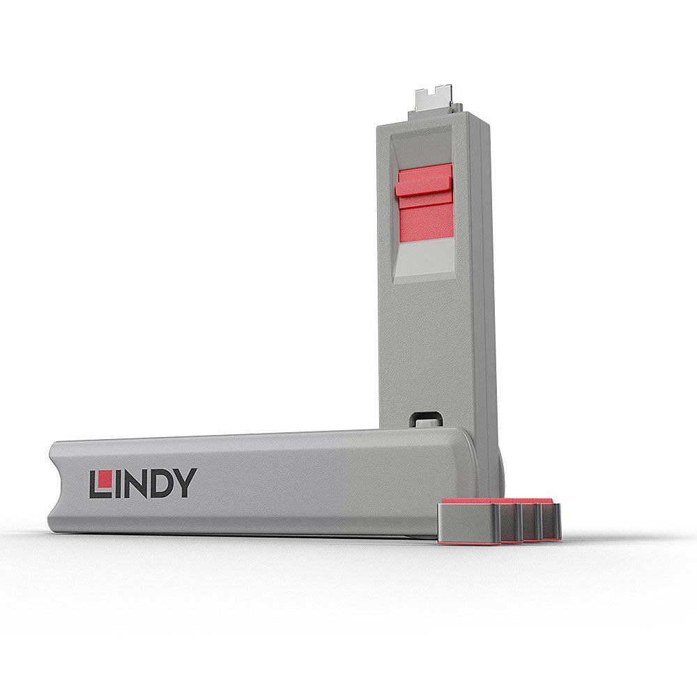 Image for LINDY 40425 USB TYPE C PORT BLOCKERS WITH KEY PINK PACK 4 from Our Town & Country Office National