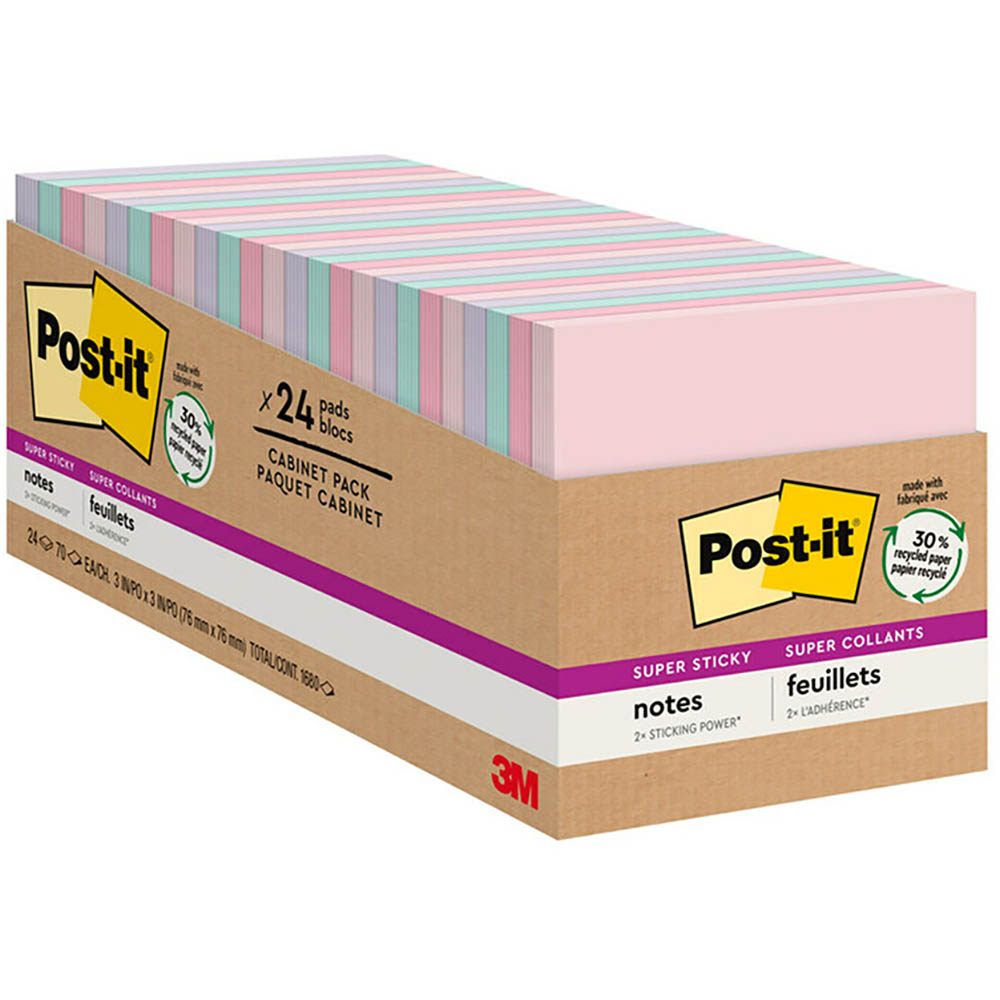 Image for POST-IT 654-24NH-CP SUPER STICKY RECYCLED NOTES 76 X 76MM WANDERLUST CABINET PACK 24 from Angletons Office National
