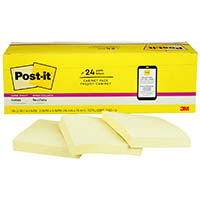post-it 654-24sscp super sticky recycled notes 76 x 76mm canary yellow cabinet pack 24