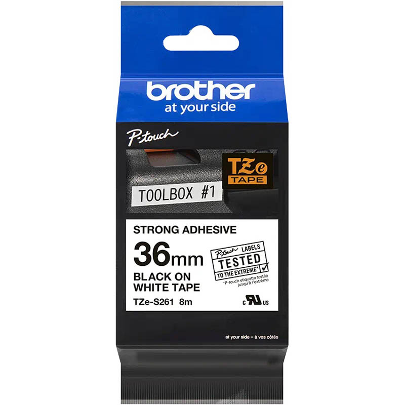 Image for BROTHER TZE-S261 STRONG ADHESIVE LABELLING TAPE 36MM BLACK ON WHITE from Emerald Office Supplies Office National