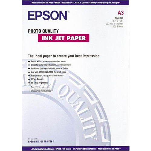 Image for EPSON C13S041068 QUALITY PHOTO PAPER 102GSM A3 WHITE PACK 100 from Emerald Office Supplies Office National