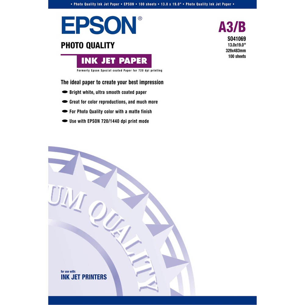 Image for EPSON S041069 GLOSSY PHOTO PAPER 102GSM A3+ WHITE PACK 100 from PaperChase Office National