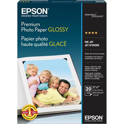 Image for EPSON S041464 PREMIUM GLOSSY PHOTO PAPER 255GSM 127 X 178MM WHITE PACK 20 from Emerald Office Supplies Office National
