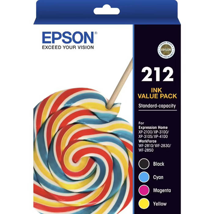 Image for EPSON 212 INK CARTRIDGE VALUE PACK BLACK/CYAN/MAGENTA/YELLOW from OFFICE NATIONAL CANNING VALE