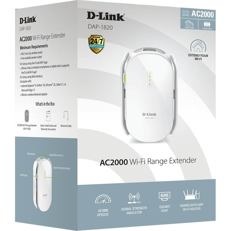 Image for D-LINK DAP-1820 AC2000 WI-FI RANGE EXTENDER WHITE from Two Bays Office National