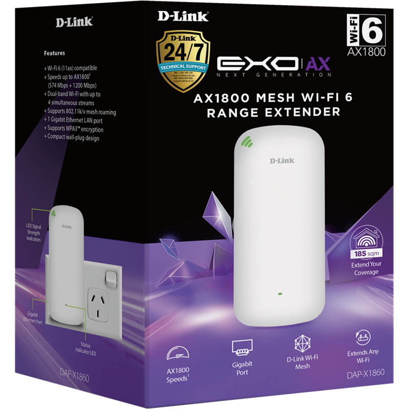 Image for D-LINK DAP-X1860 AX1800 MESH WI-FI 6 RANGE EXTENDER WHITE from Discount Office National