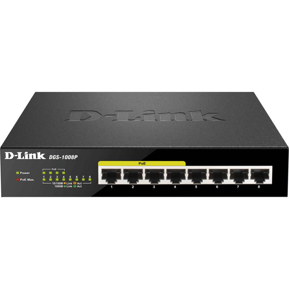 Image for D-LINK DGS-1008P DESKTOP SWITCH 8 PORT WITH 4 POE PORT BLACK from Office National Perth CBD