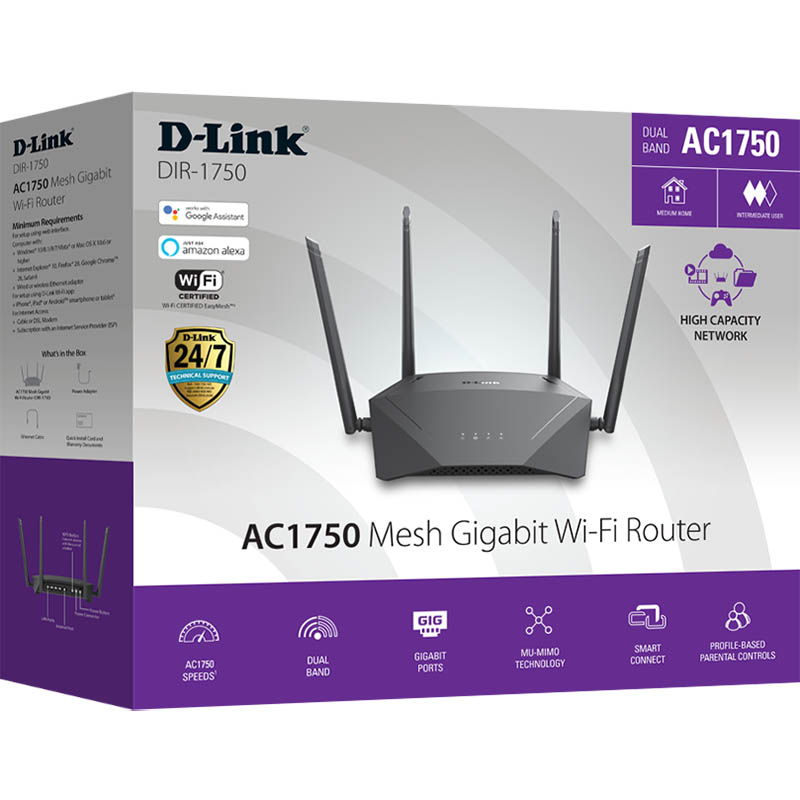 Image for D-LINK DIR-1750 AC1750 MESH GIGABIT WI-FI ROUTER BLACK from PaperChase Office National