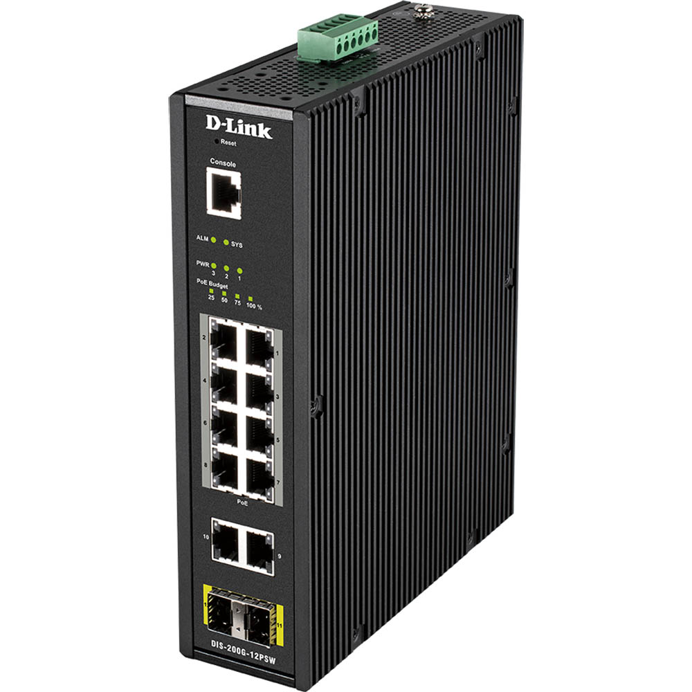 Image for D-LINK DIS-200G-12PSW 12-PORT GIGABIT INDUSTRIAL SMART MANAGED POE SWITCH WITH 10 1000BASE-T (8 POE+) PORTS AND 2 SFP PORTS from Office National Port Augusta