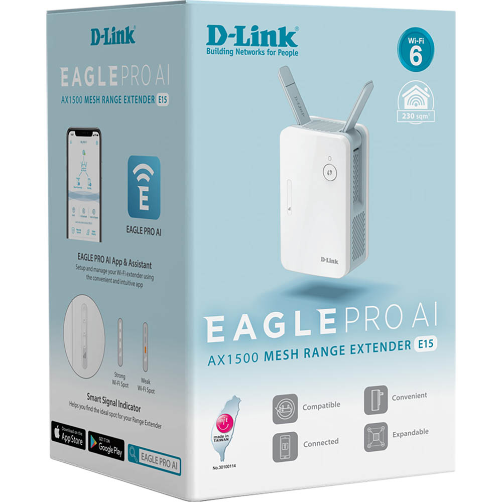 Image for D-LINK E15 EAGLE PRO AI AX1500 MESH WI-FI RANGE EXTENDER from OFFICE NATIONAL CANNING VALE