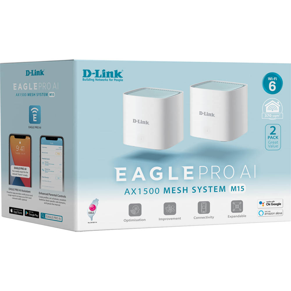 Image for D-LINK M15 EAGLE PRO AI AX1500 MESH SYSTEM PACK 2 from Office National Kalgoorlie