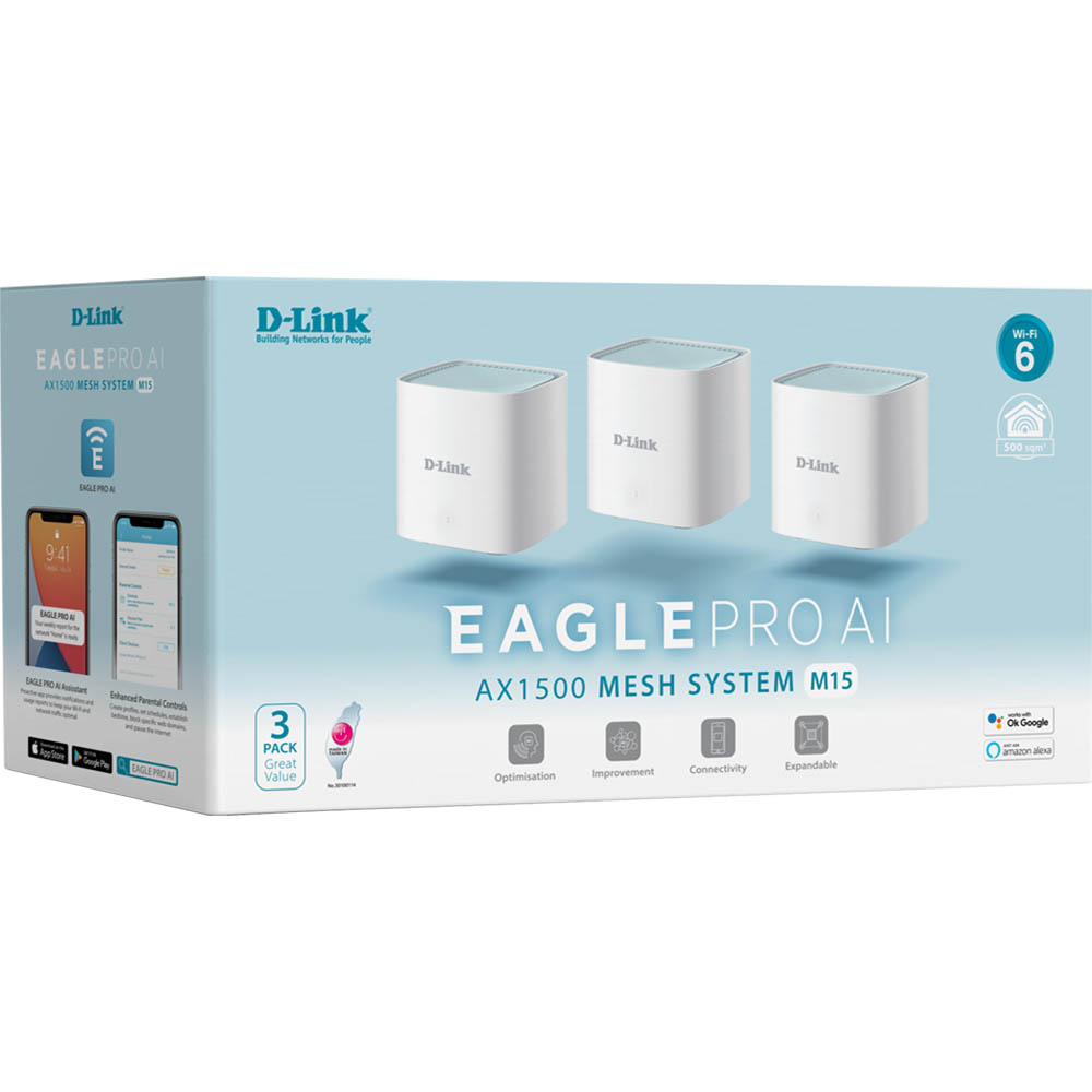 Image for D-LINK M15 EAGLE PRO AI AX1500 MESH SYSTEM PACK 3 from Office National